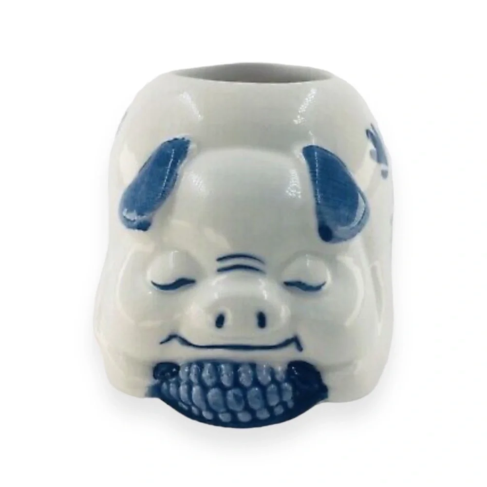Delft Blue Porcelain Pig Toothpick‎ Holder Hand Painted Figurine Vintage 1984